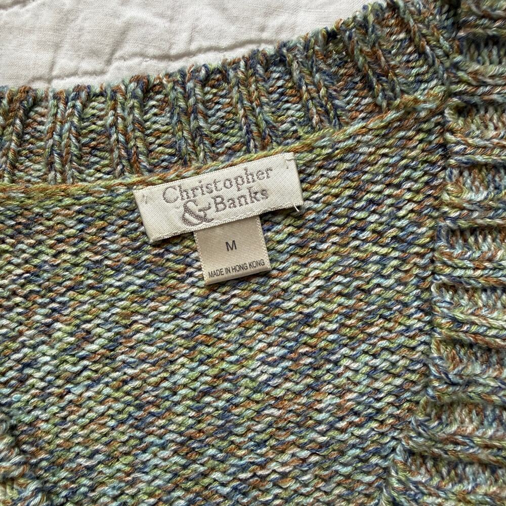 Vintage Christopher & Banks Green Blue Marled Knit Cardigan Sweater Women's M - Picture 2 of 7